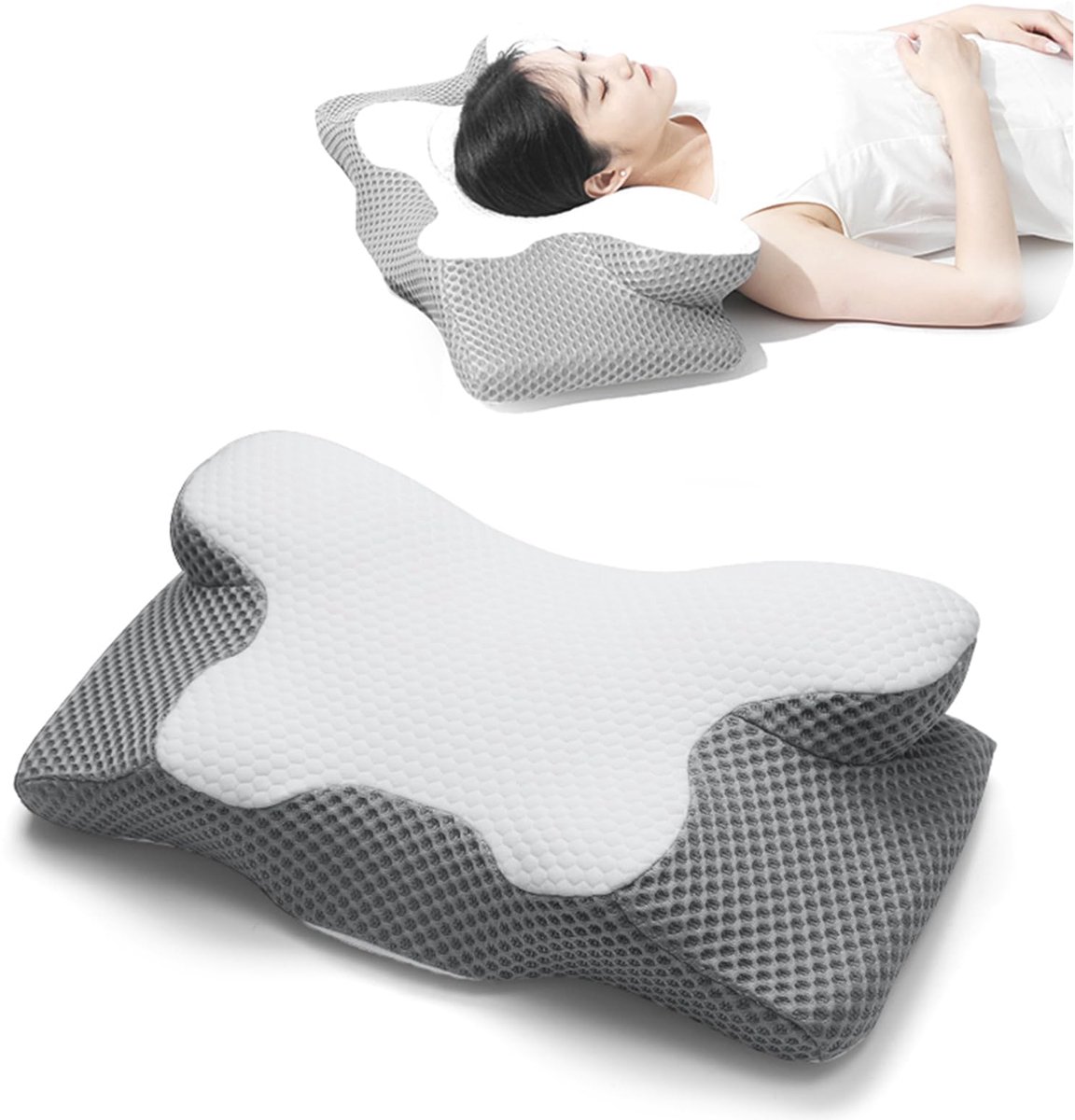 SnelShoppen - Orthopedisch Nekkussen Ergonomisch Traagschuim Hoofdkussen Antisnurk Zijslaapkussen 60x34x13/10CM voor Zij-/Rug-/Buikslapers