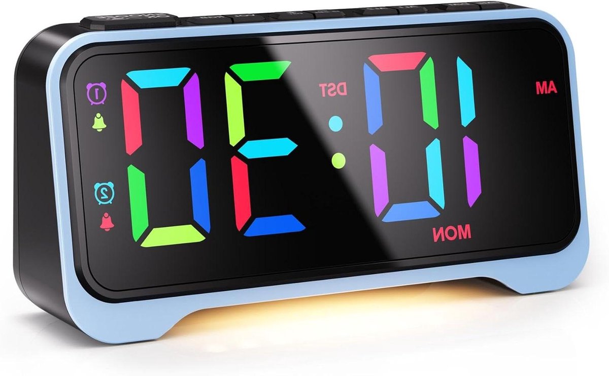 Digitale wekker - LED klok - Tijd bijhouden - Dynamische kleuren - Groot display - Zwart