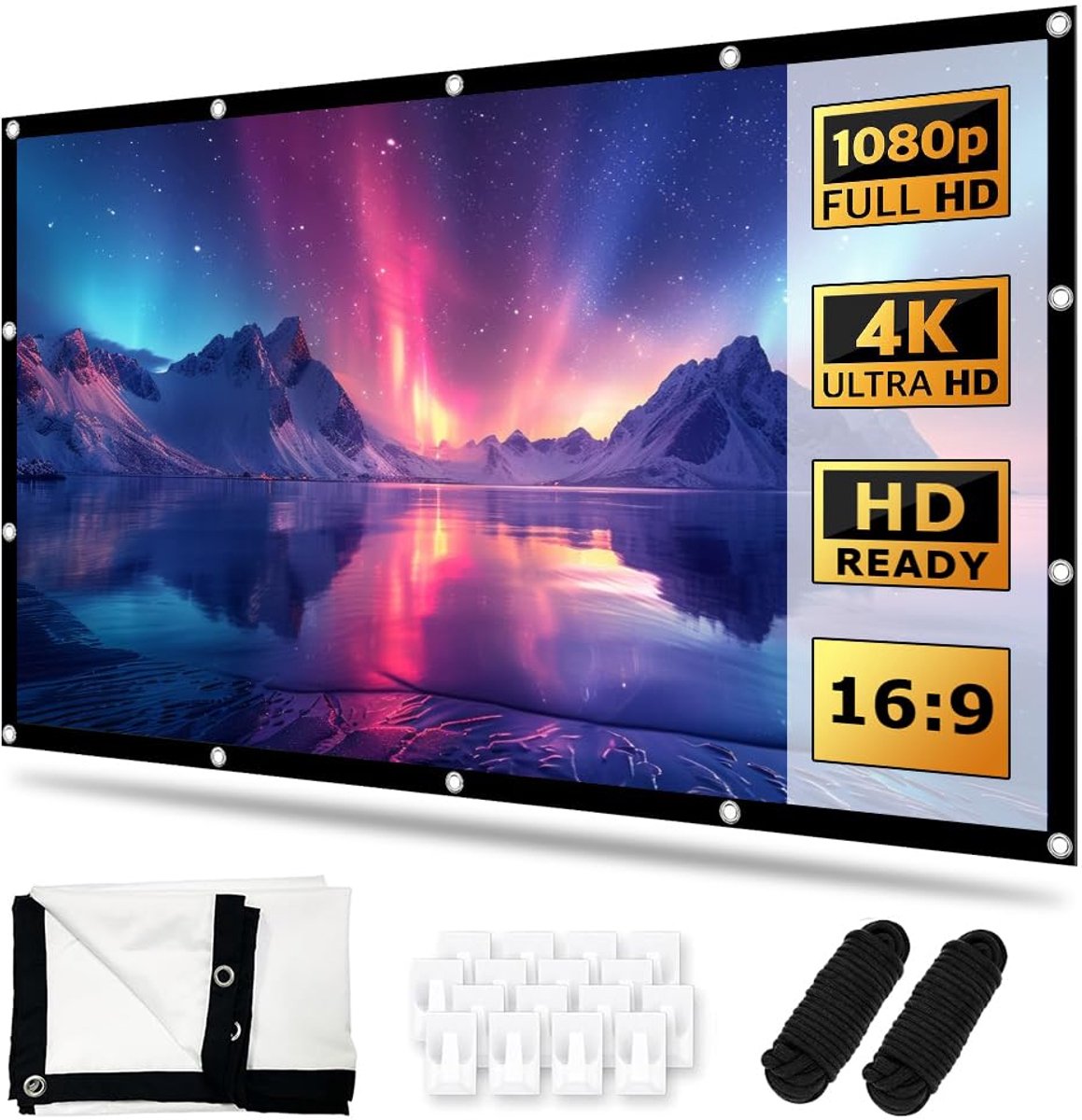 SnelShoppen - Projectorscherm 100 inch, 16:9 HD, Opvouwbaar en Anti-Rimpel Beamer Canvas voor Thuisbioscoop, School en Outdoor Gebruik