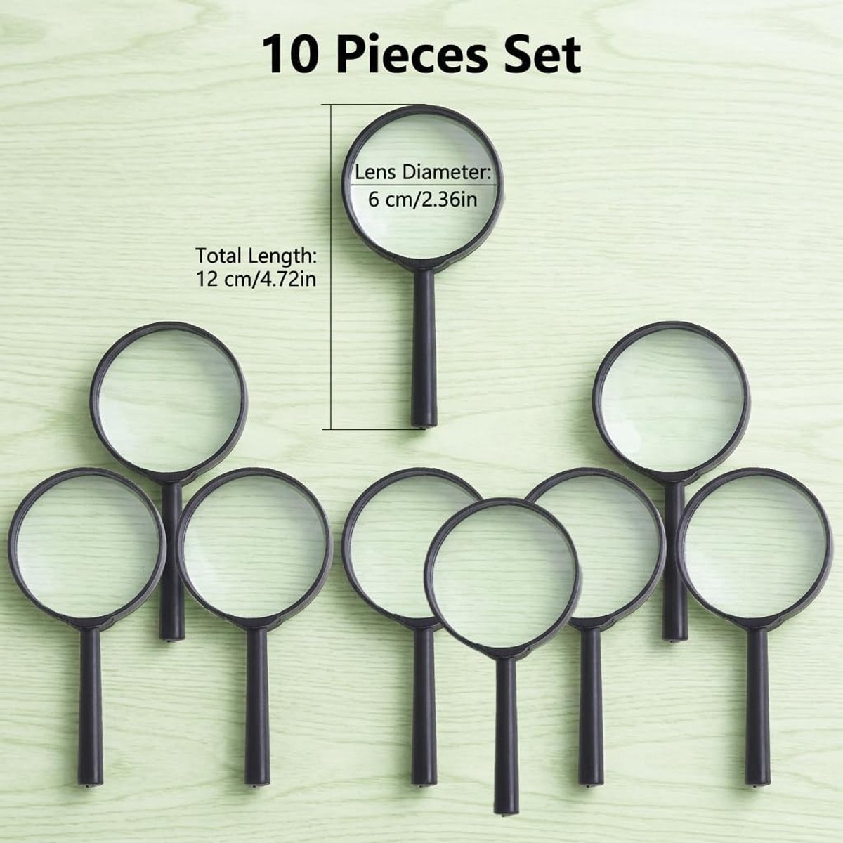 Set van 10 vergrootglazen voor kinderen, 5x vergroting, 60 mm - ideaal voor natuurverkenning, lezen en educatieve activiteiten