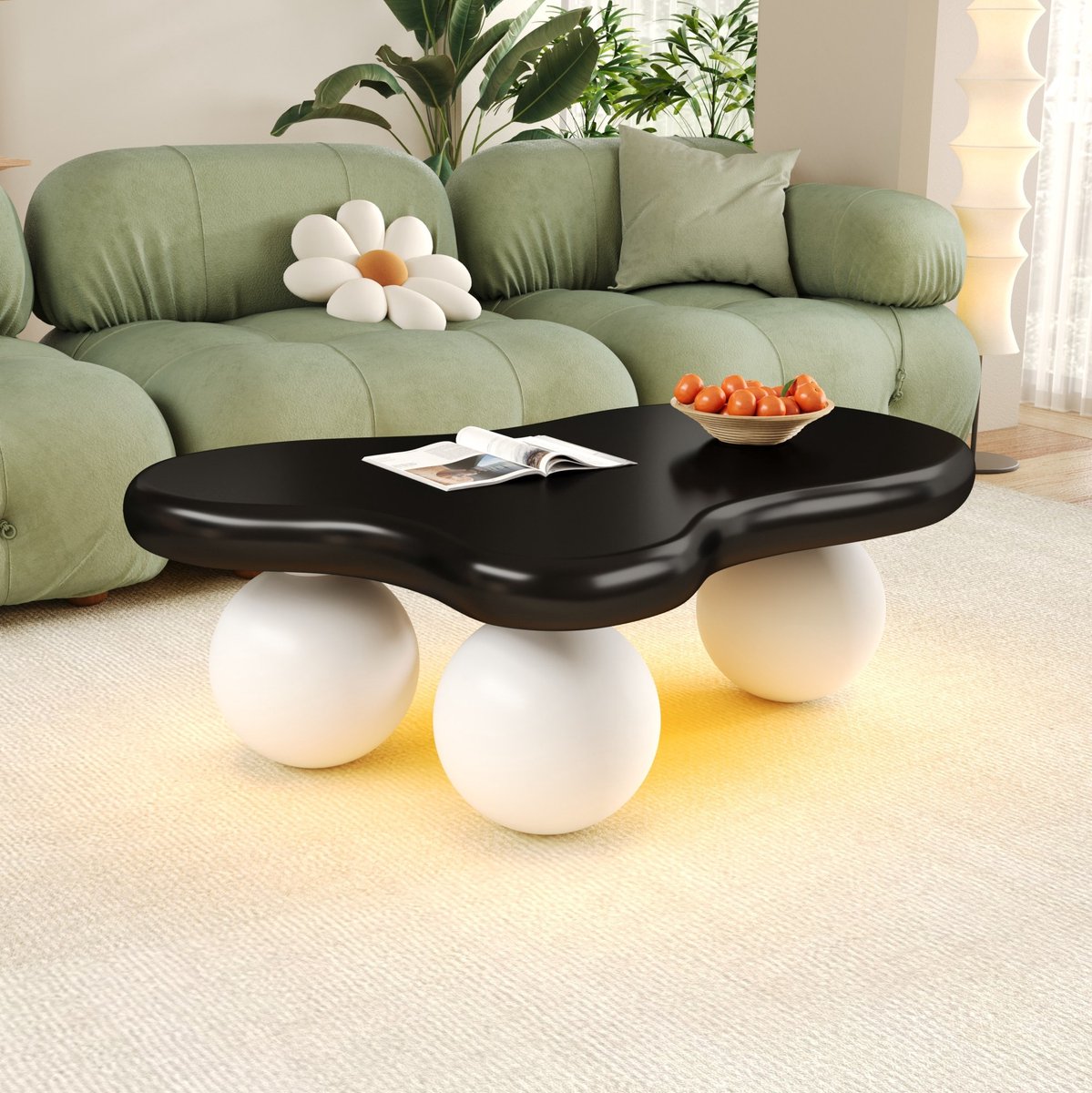 COVREO Salontafel 95x62,5x32 cm zwart en wit, van MDF met LED-verlichting
