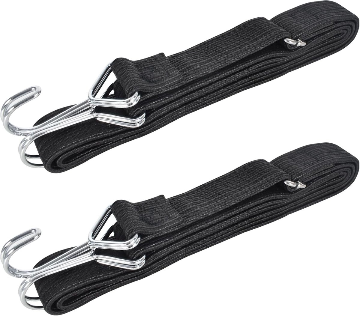 Set van 2 platte elastische touwen met haken, 60/100/200 cm - Ideaal voor bagagebeveiliging, fietsen en kamperen
