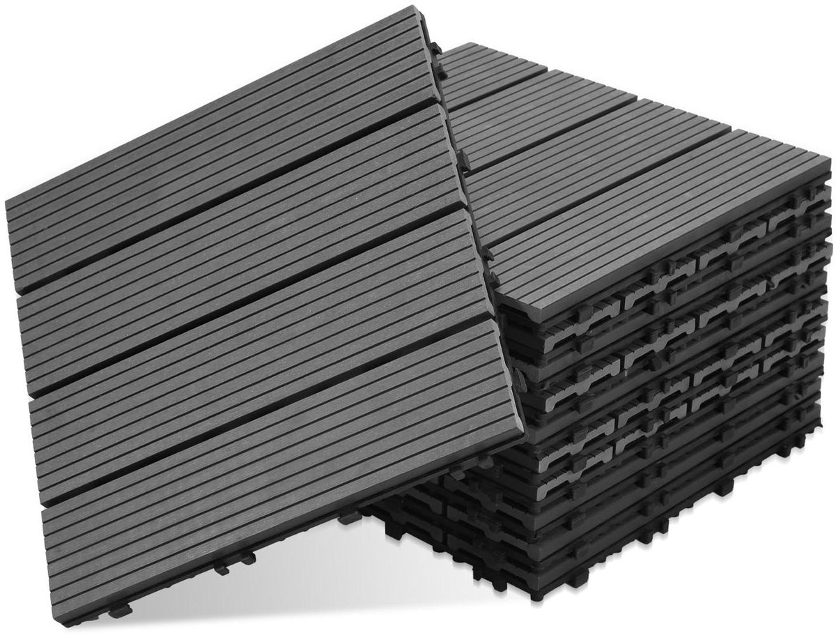 Terrastegels WPC - Vlondertegels Klik - Buitenruimte Aankleden - Waterdicht Drainage Systeem - 30 x 30 cm - Antraciet