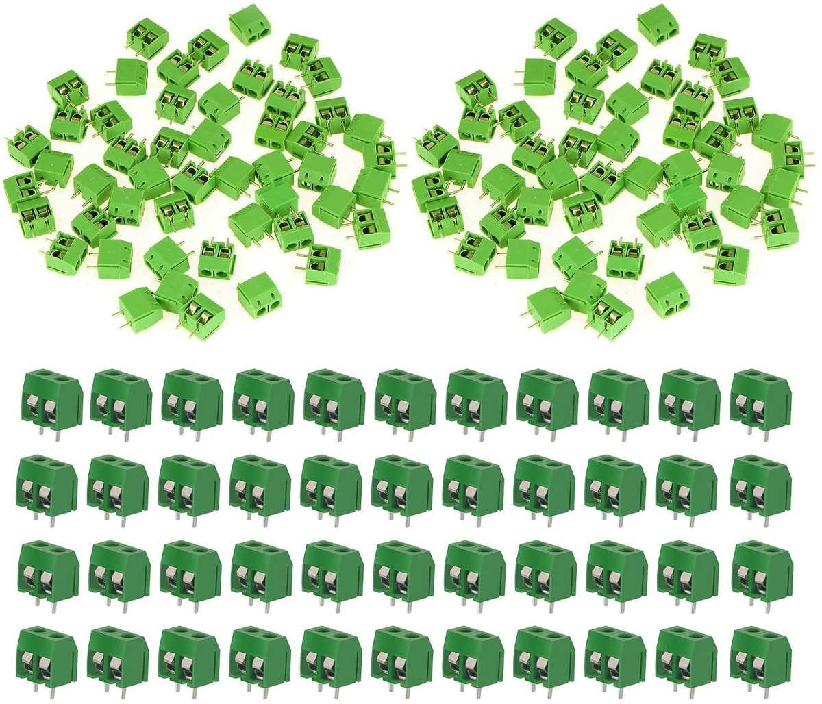 160 Stuks Groene 2-Pins PCB Montage Schroef, 5mm Terminal Blok Connector met Gele Schroevendraaier voor Arduino Projecten en Elektronica Assemblage