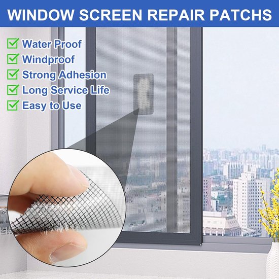Vliegengaas reparatieset - Hor reparatie - Gaten dichten - Sterke lijm - 22 stuks - Grijs — afbeelding 2