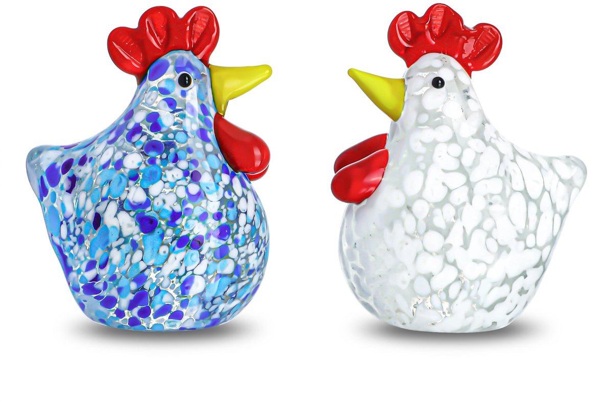 SnelShoppen - Geblazen Glas Kippen Figuren Set van 2 - Handgemaakte Kunst Glas Haan Figurine - Kristal Dieren Ornament voor Huisdecoratie, Feest, Keuk