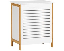ITRONIQ Wasmand Met Deksel 90L - Bamboe Wasbox Met Uitneembare Waszak - Opbergmand Voor Wasgoed - Wit/Naturel 50x30x60 cm