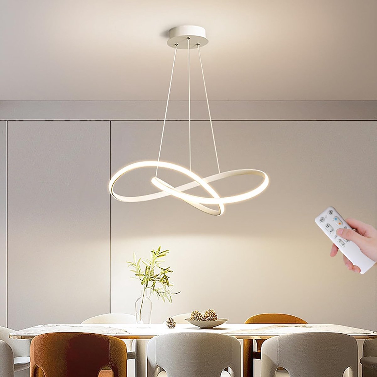 SnelShoppen - 30 W Dimbare Hanglamp voor Eettafel, 50 cm Keukenlamp met Afstandsbediening, In Hoogte Verstelbare LED-Kroonluchter voor Eetkamer en Woo