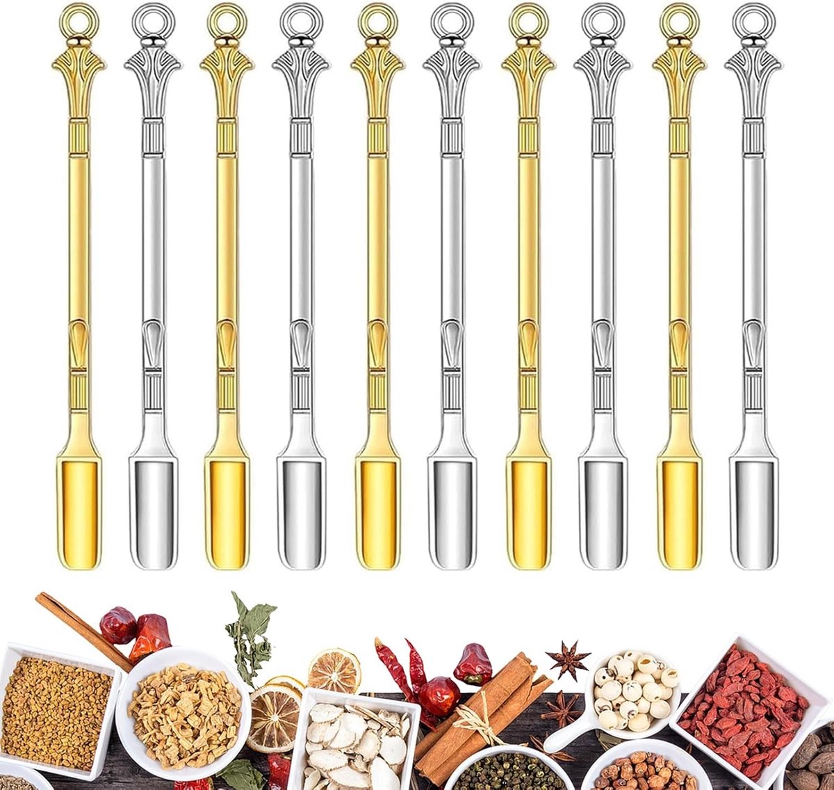 Set van 10 Mini Lepels voor Specerijen, Espresso, Medicijnen en Decoratie - Ideaal voor Zout, Kruidensamples en Glittergebruik