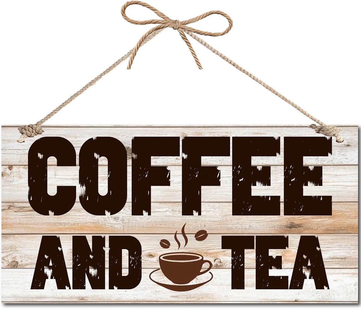 Houten Plaat voor Koffie en Thee - Retro Wanddecoratie voor Keuken, Koffiebar en Boerderijstijl 30x15cm