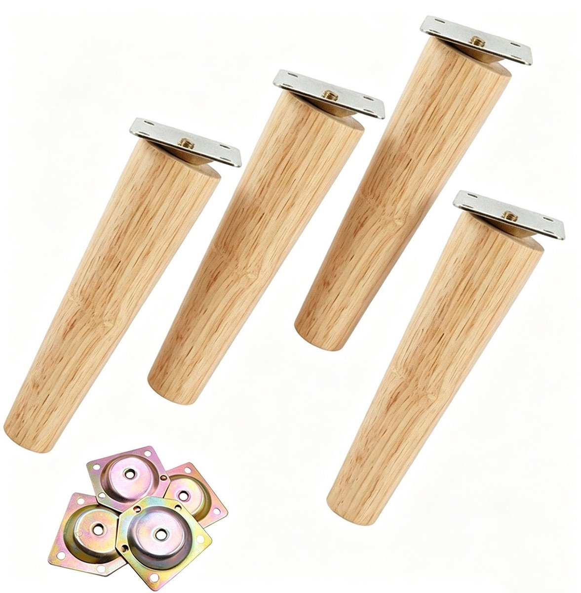 SnelShoppen - 4 x Houten Meubelpoten 30 cm - Vervangende Poten voor Massief Houten Meubels - Inclusief Montageplaten voor Bank, Bed, Plank, TV, Kast,