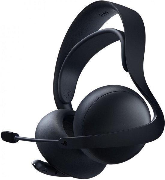 Zwarte PlayStation Pulse Elite headset met microfoon, logo op oorstuk.