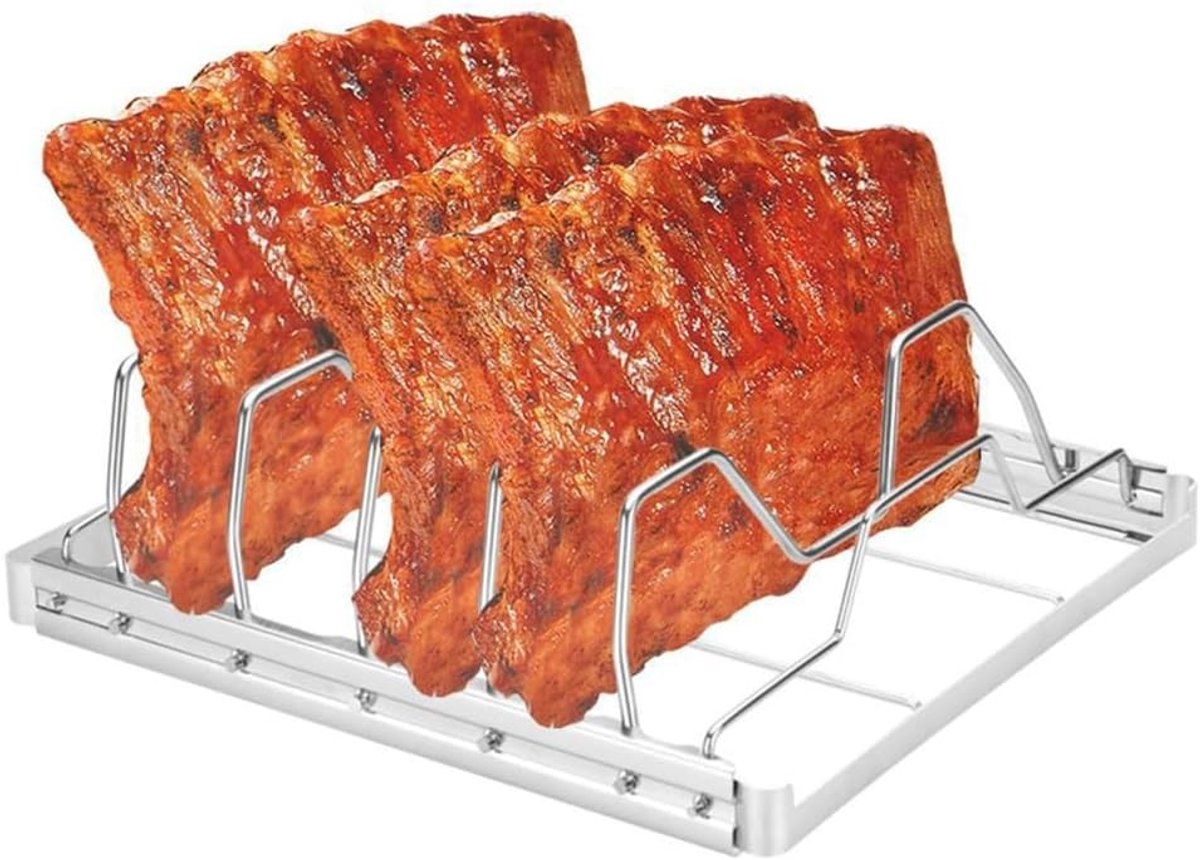 Vouwbare Ribbakken van RVS, Antiaanbak Rib Grill voor Koken en BBQ Accessoires, Ideaal voor Buiten koken en Grillen