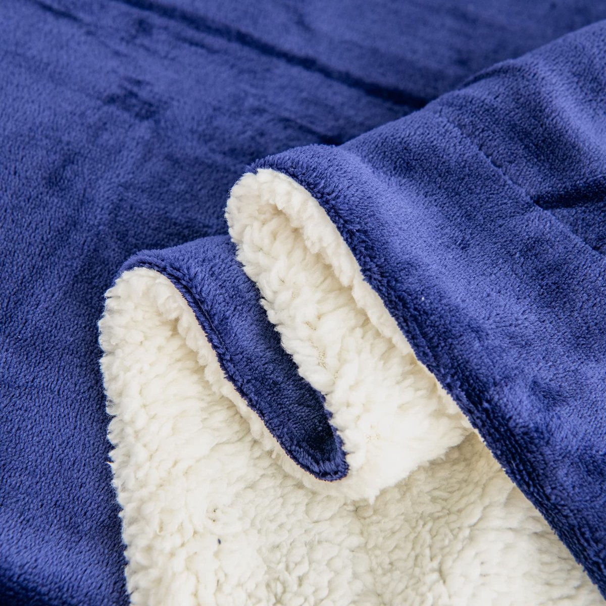 SnelShoppen - Kono Sherpa Fleece Plaid Deken 150x200 cm Zacht en Gezellig Omkeerbaar Microvezel voor Bed, Bank, Sofa - Marine Blauw voor Tweepersoonsb