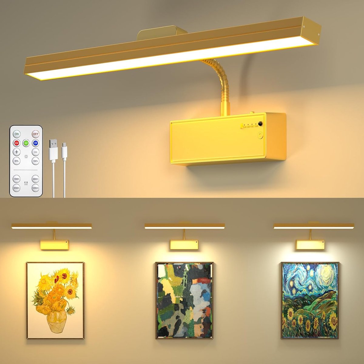 SnelShoppen - Dimbare Draadloze Foto Lamp, Wandverlichting voor Foto's, Oplaadbare 3000mAh Batterij, Inclusief Afstandsbediening, LED Wandlamp voor Sc