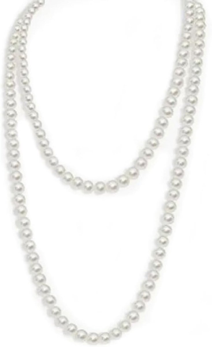 Elegante Lange Witte Parelketting voor Dames en Heren, Kostuumaccessoires, Modejuwelen, Perfect voor Feestjes en Speciale Gelegenheden