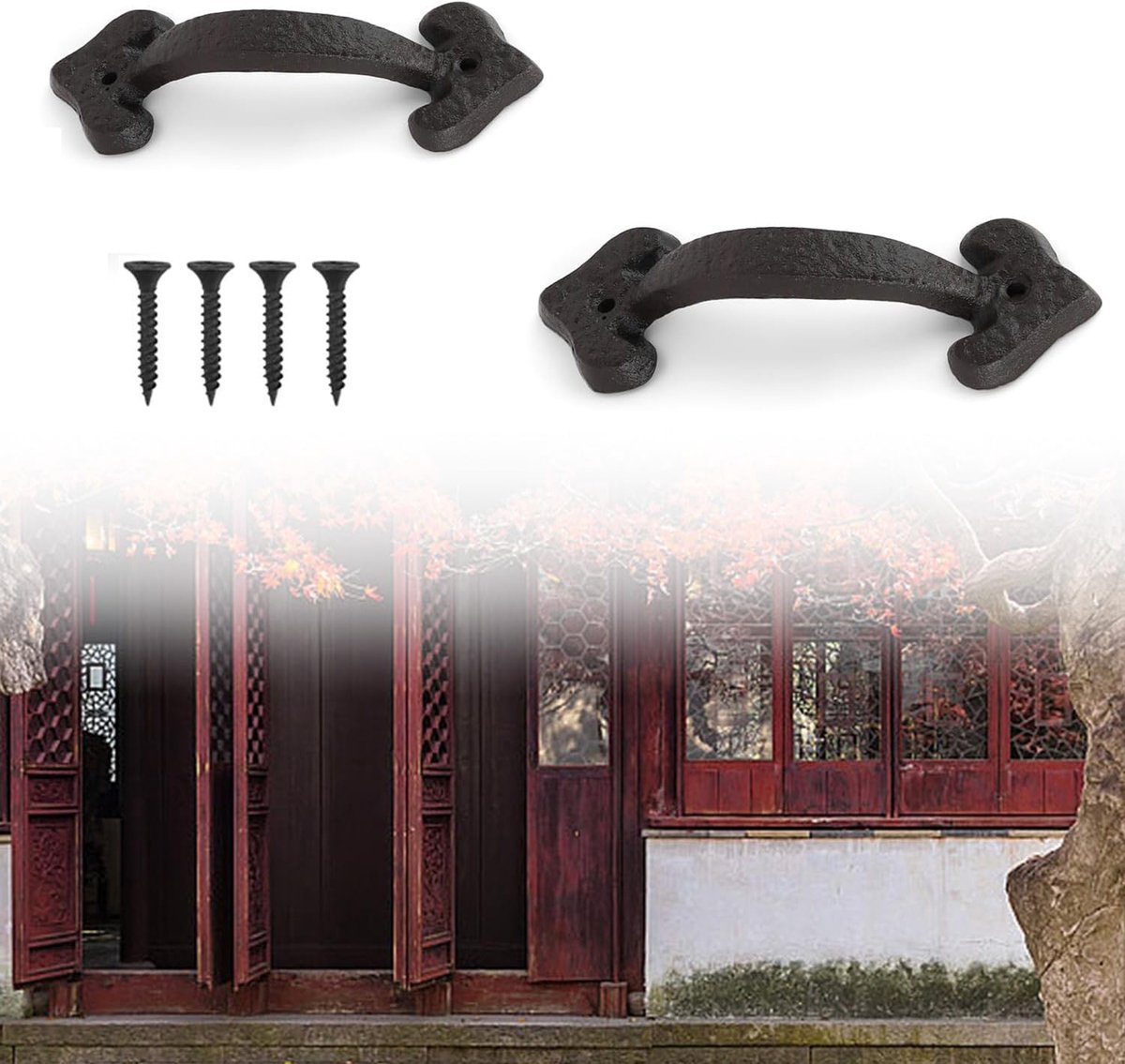 Vintage Deurknop van Gietijzer met Bevestigingsschroeven voor Schuur- en Garagedeuren, Comfortabele Handgreep voor Kasten en Deuren