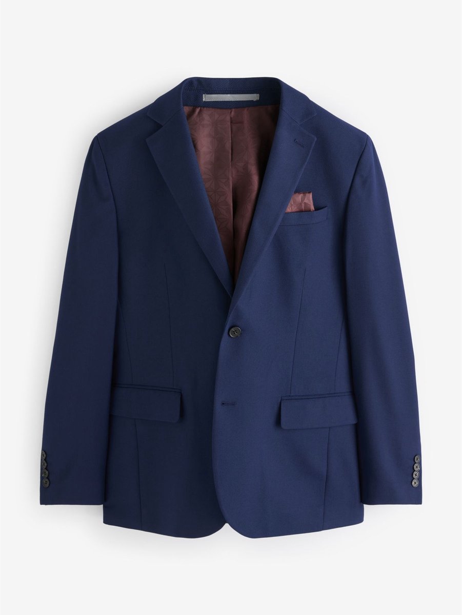Next - Heren - Tailored fit - Kostuum met textuur: colbert - Long - Blauw