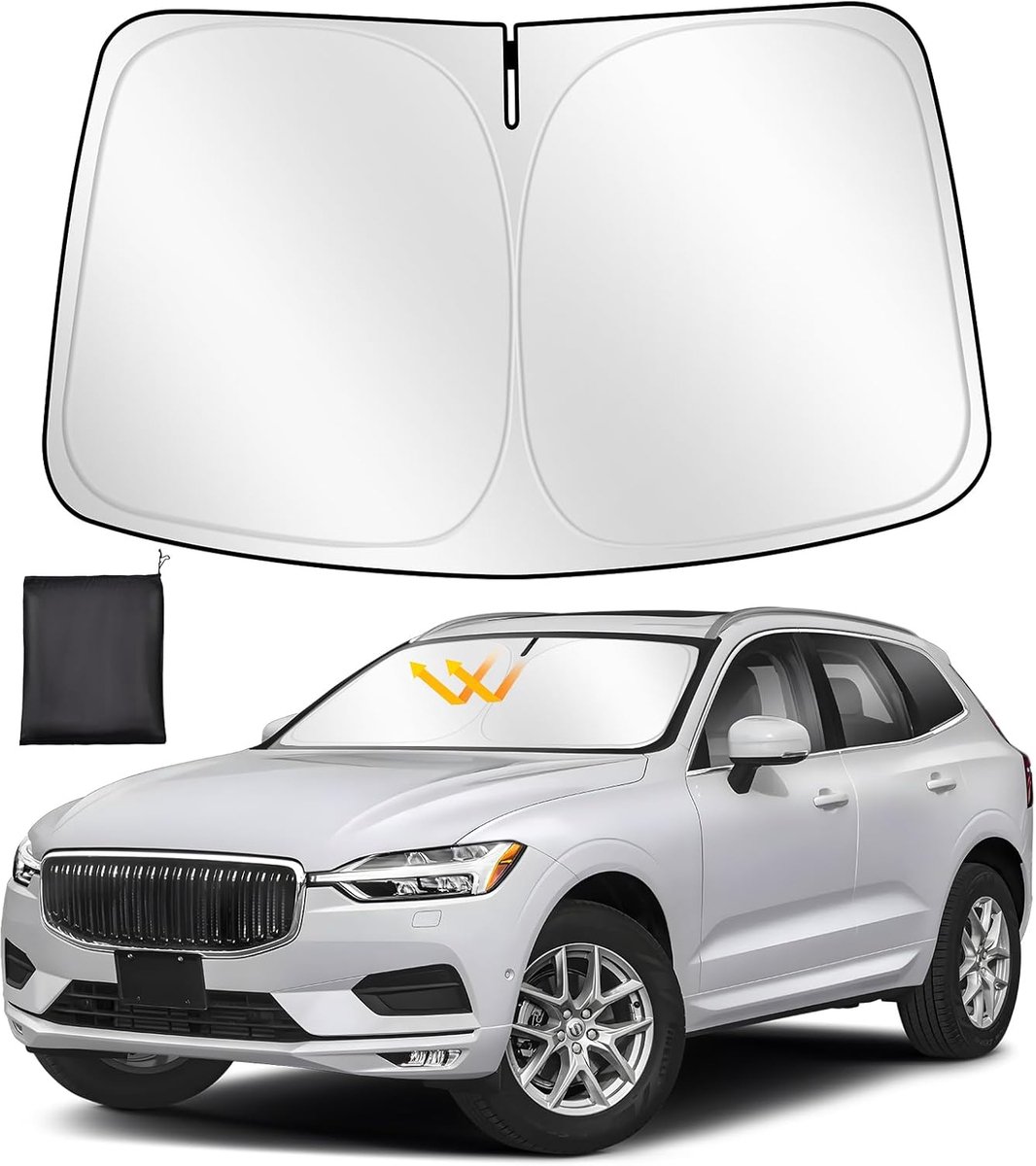 SnelShoppen - Autozonwering op maat voor Volvo XC60 2018-2024, binnen opvouwbaar, dik en reflecterend, blokkeert UV-stralen, houdt auto koeler en comf