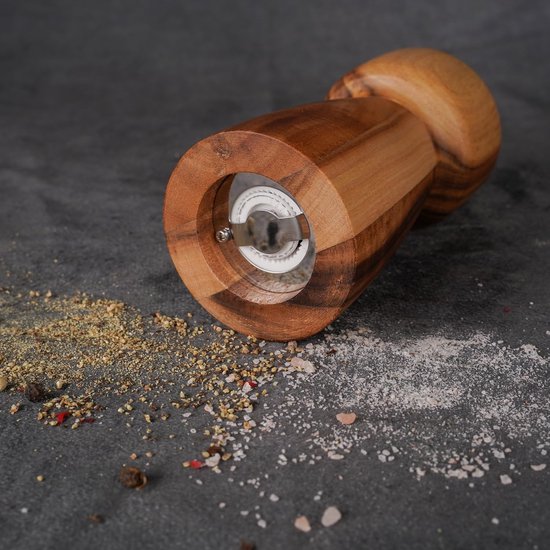 Verstelbare Pepermolen en Zoutmolen met Keramische Maalkern van Acaciahout, 14 cm Hoog, Perfect voor Specerijen en Keukenaccessoires — afbeelding 3