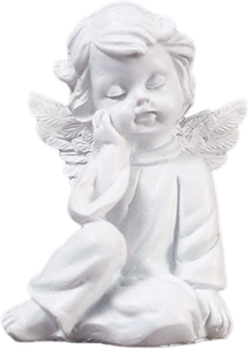 Engel beeld - kleine figurine - witte hars - decoratie voor binnen en buiten - ShopVlot