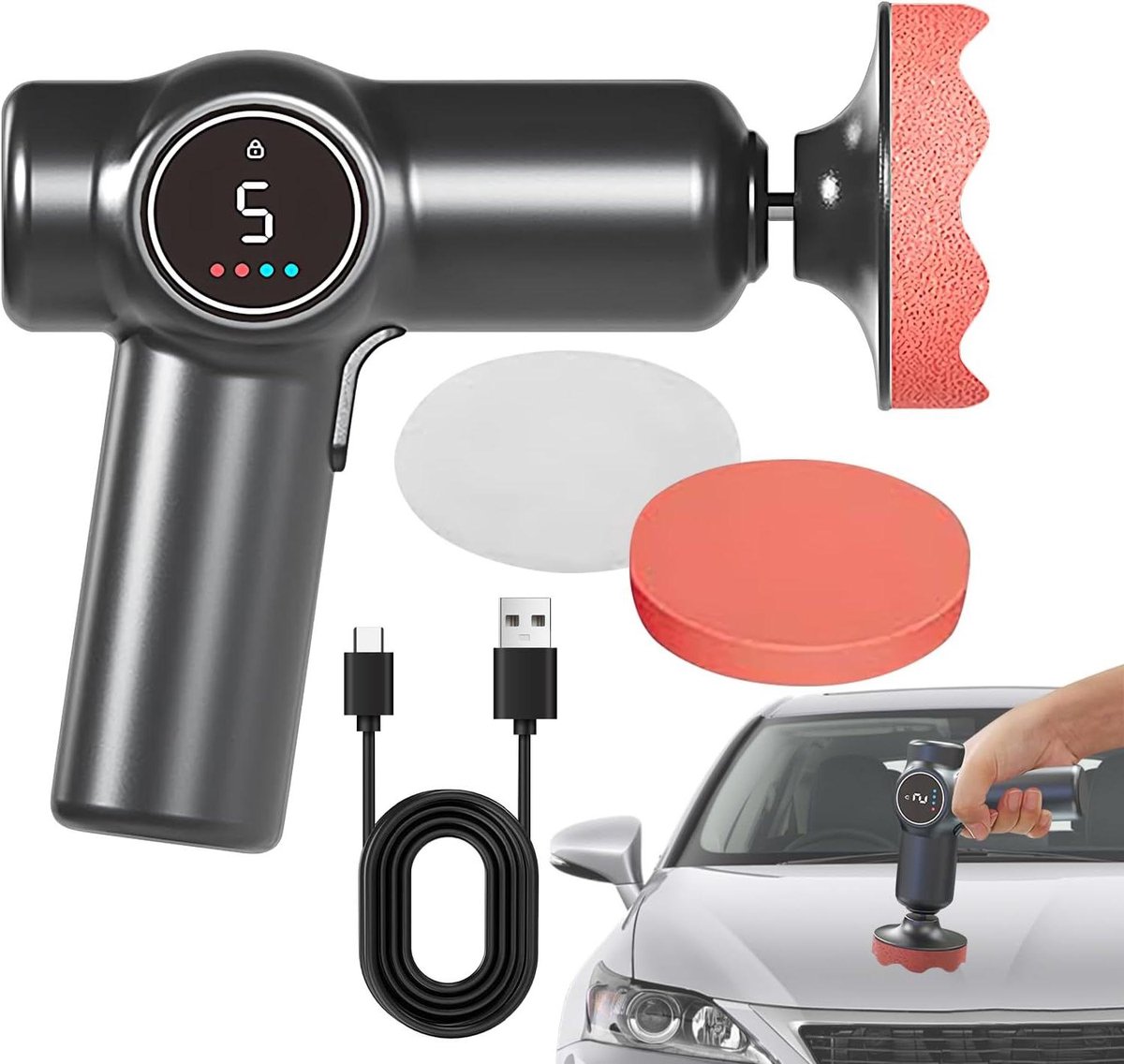 Draagbare Polijstmachine - Accu Polijst - Auto Onderhoud - Dubbele Batterijen - 2000mAh - Zwart