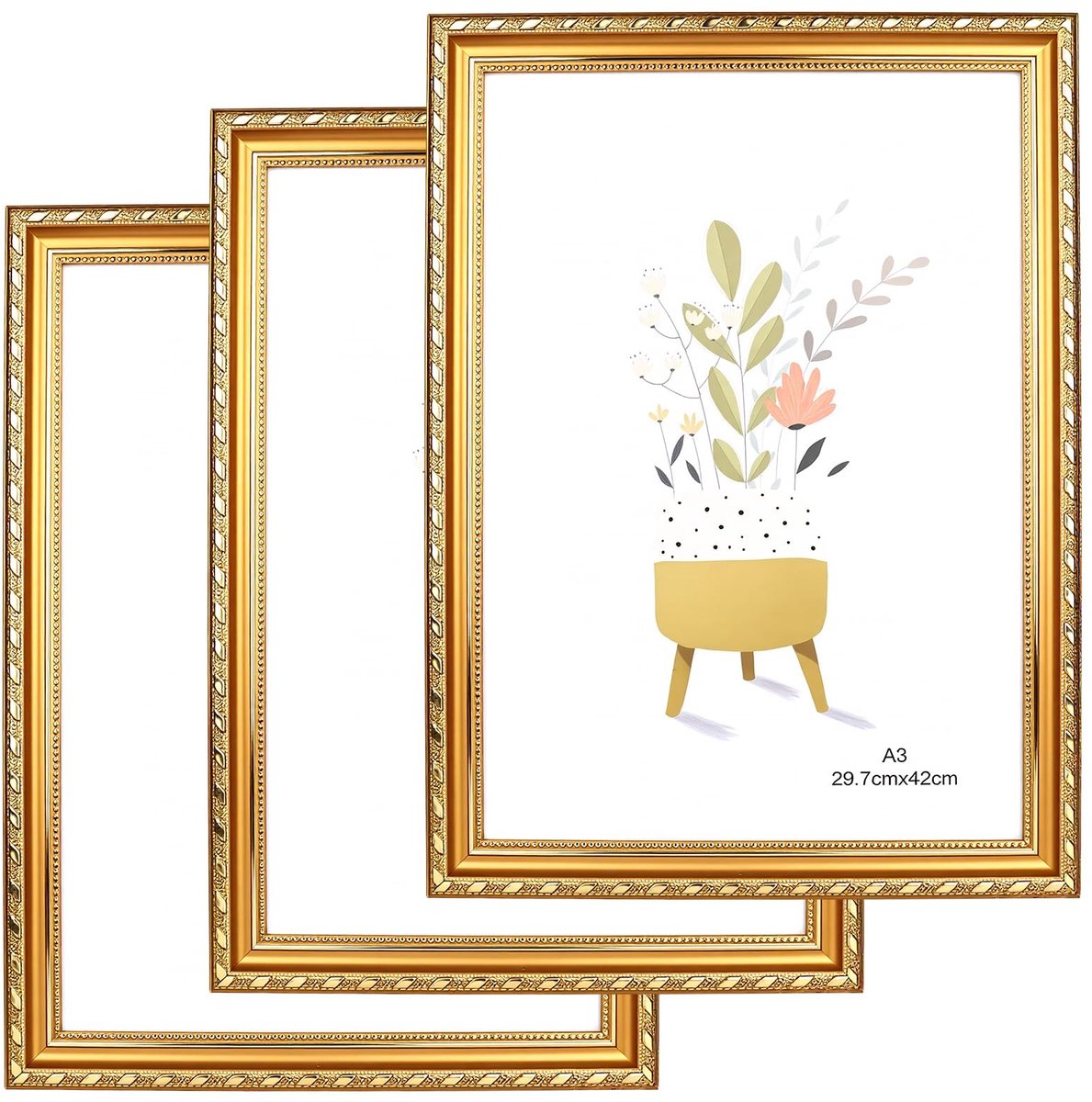 Dailygoods- Fotolijsten 3-delig - Vintage Houten - 30x40 cm (A3) - Bruin-Gouden - Rustiek - Antieke Afwerking - Wanddecoratie