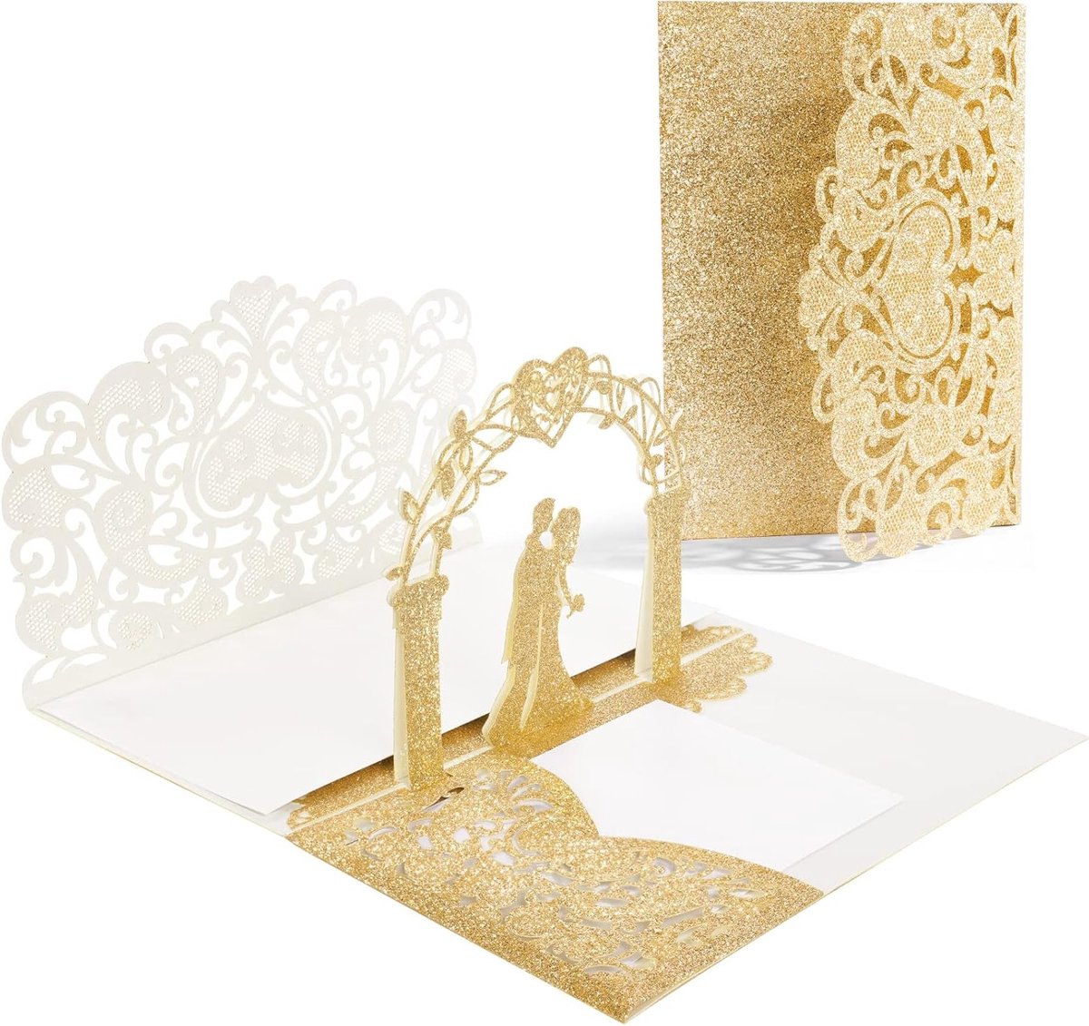 Pop-up wenskaart voor bruiloft, verjaardag en Valentijnsdag met envelop, ideaal voor echtgenoten en geliefden, gouden design
