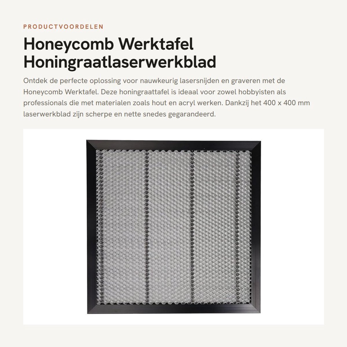 Dailygoods- Werktafel Nauwkeurig Snijden - Honingraattafel 400 x 400 mm - Lasergraveerplatform - Aluminiumlegering - Efficiënt Mesh-Design - Duurzaam en Schokbestendig - Lasertafel