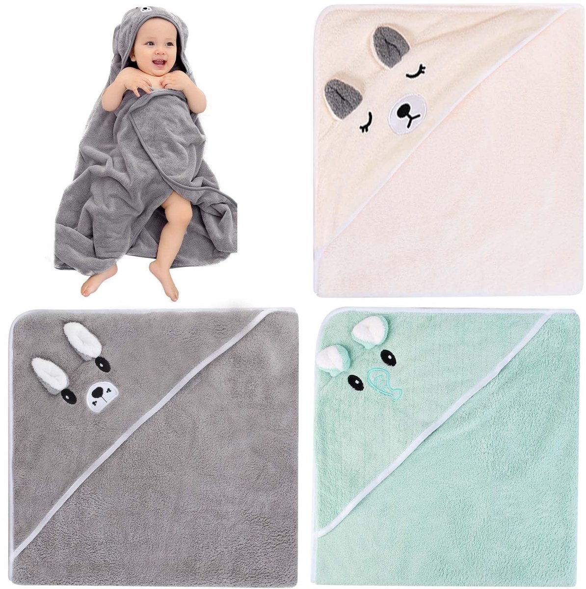 Dailygoods- Capuchonhanddoek 105x105 cm - Babyhanddoek Set - Zacht - Washandjes - Unisex - Originele Uitrusting - Badhanddoek