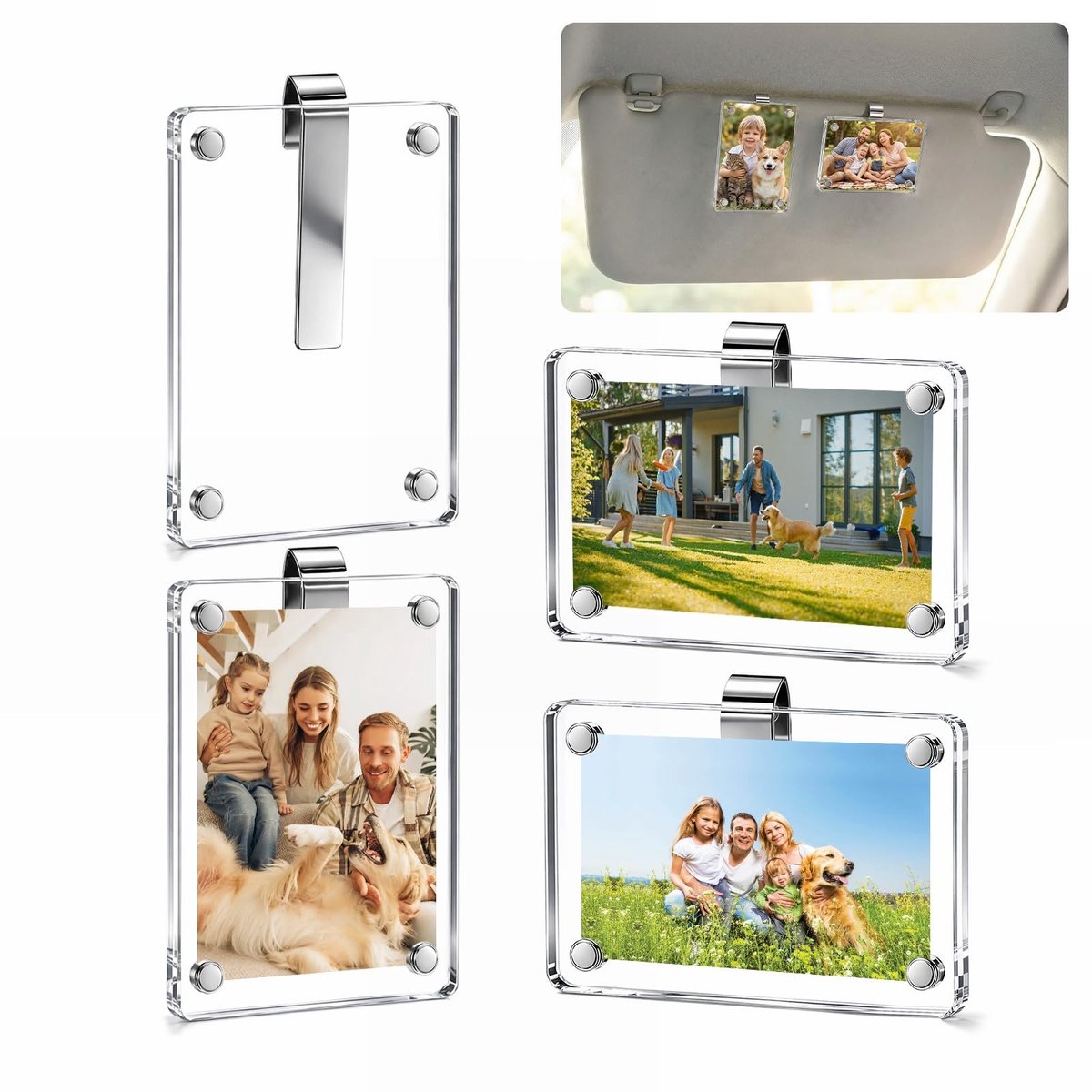 Dailygoods- Fotohouder Magnetisch - 4 Stuks - Acryl Fotohouder - Auto Zonneklep - Geschikt voor Alle Voertuigen - Transparant en Duurzaam - Fotolijst