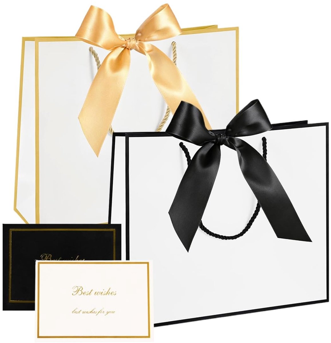 Dailygoods- Cadeauzakjes 2 stuks - Papieren Zakjes - Geschenktas - Met Linten - Wenskaarten - Robuuste Kwaliteit 28 x 20 x 10 cm - Geschenkzakjes