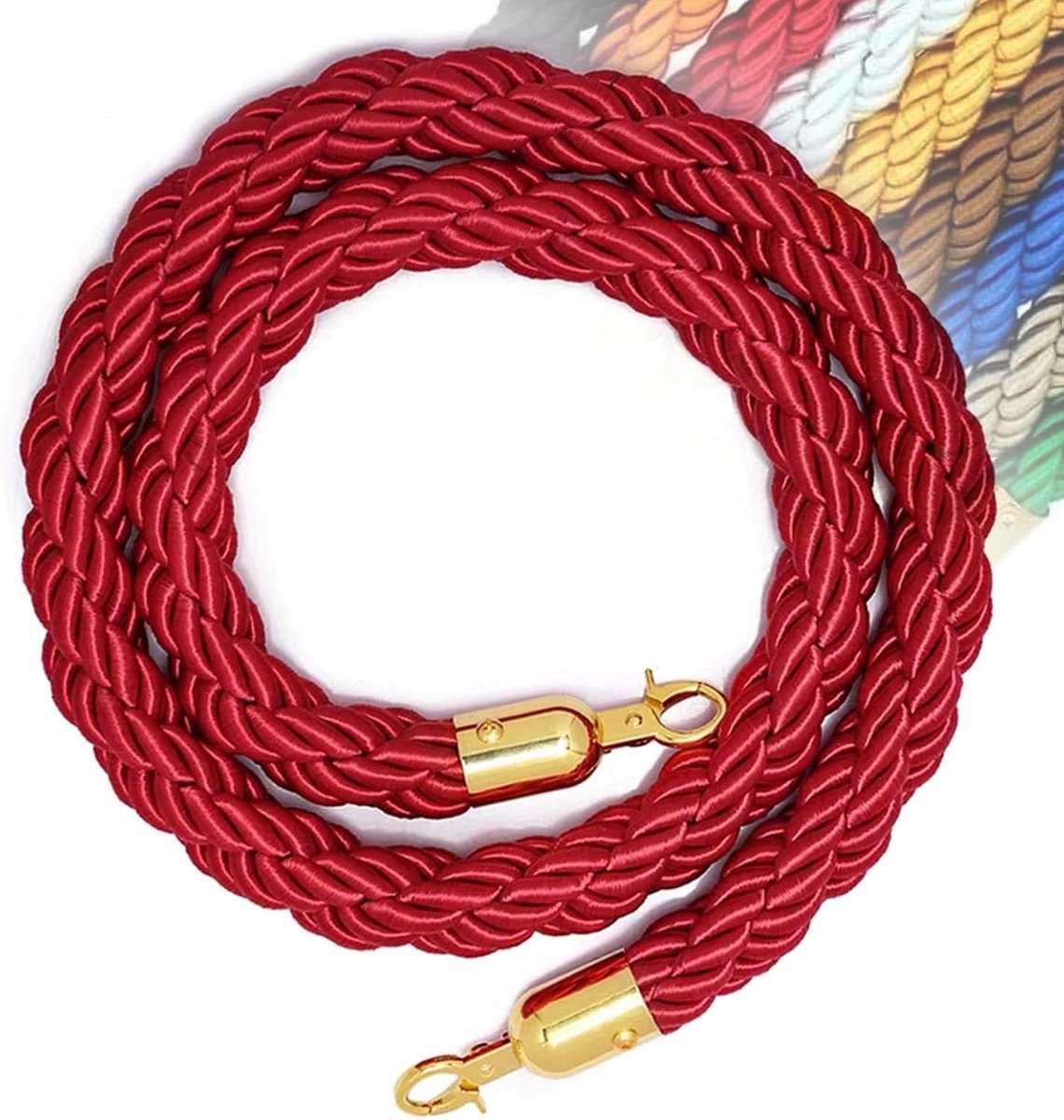 Barrièretouw - Wachtrij Touw - Publiek Begeleiden - Gouden Haken - 2.5 meter - Rood