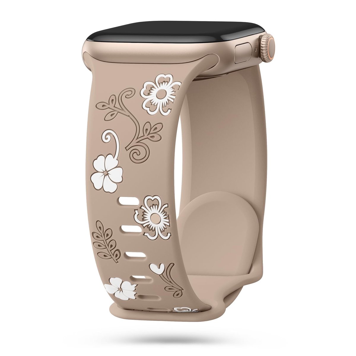 Dailygoods- Armband Bloemengravure - Compatibel met Apple Watch - Siliconen Sport Armband - 40mm/44mm/42mm - Tweekleurig - Romantisch Ontwerp - Horlogeband