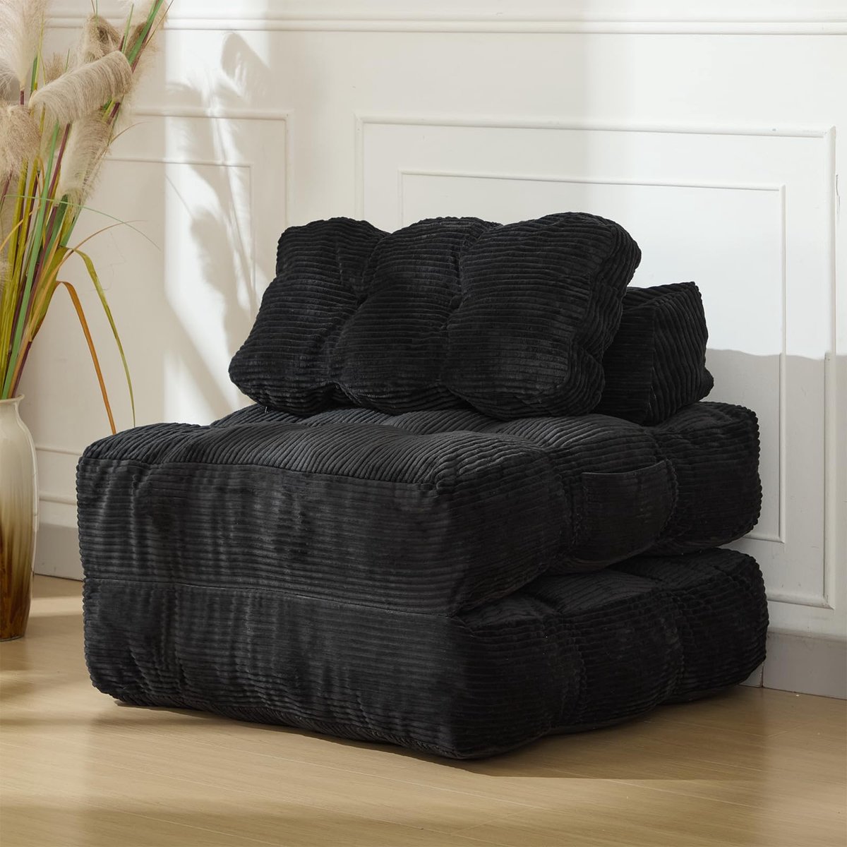 Slaapbank 2 in 1 - Fauteuil Opvouwbaar met Kussen - Fauteuilbed Comfortabel voor Woonkamer of Slaapkamer - Zwart