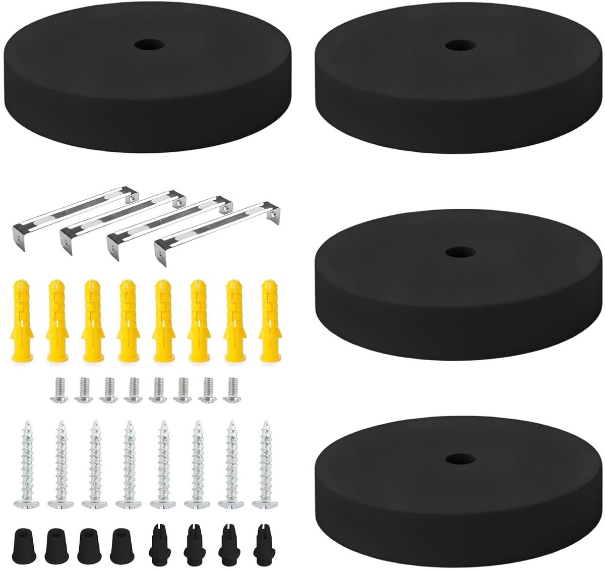 Verstelbare plafondkap set van 4, 100 mm x 25 mm, zwarte metalen lampenkap, kabelbescherming voor diverse lampen