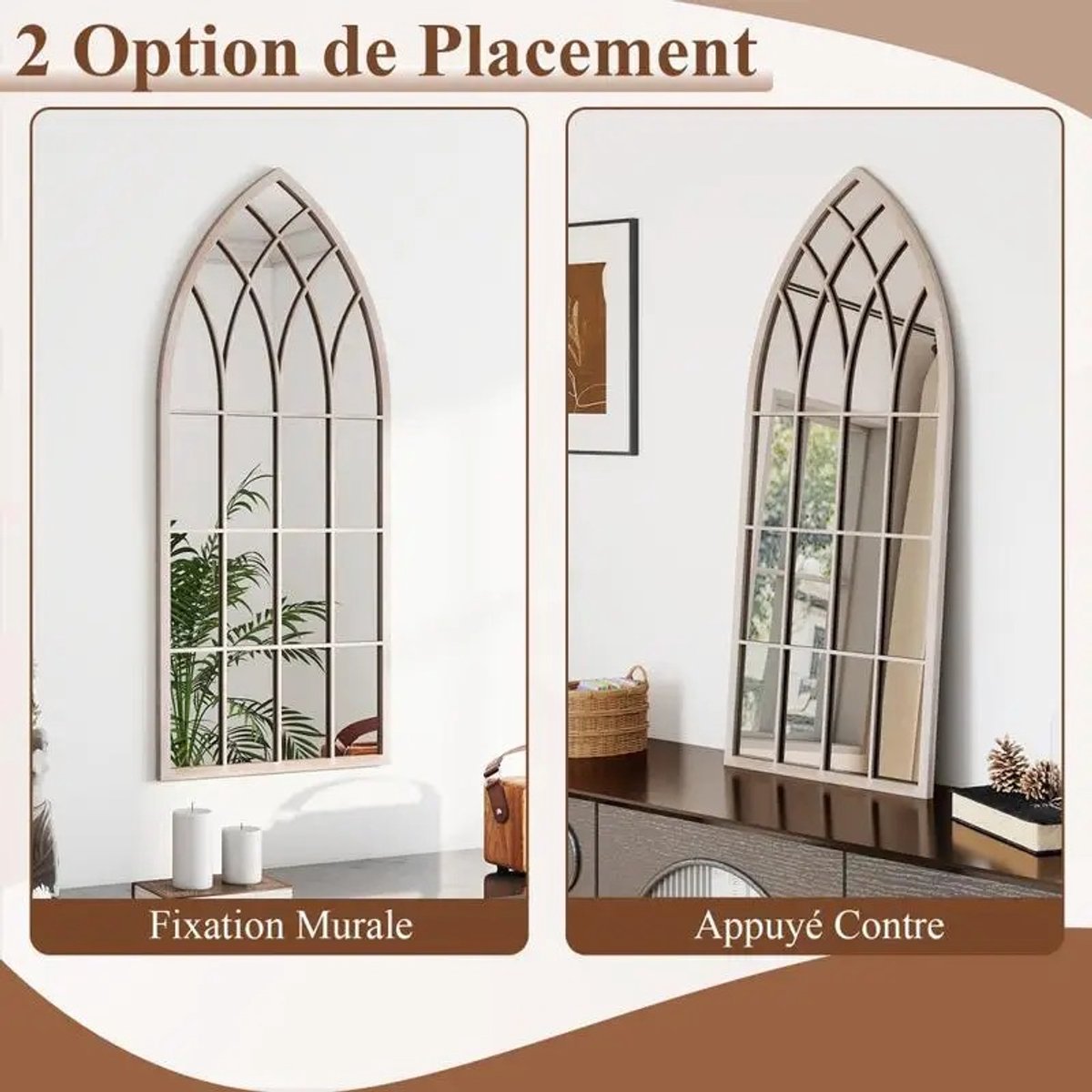 Dailygoods Boerderijstijl raamspiegel, grote gebogen wandspiegel met metalen frame, explosiebestendige decoratieve spieg