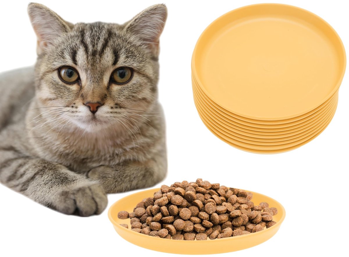 Dailygoods- Kattenschaal 10 stuks - Platte Kattenvoerbak - Ronde Eetbak - Kattenschaal voor Kittens - Hoogwaardig PP-Materiaal - Antislip Ontwerp