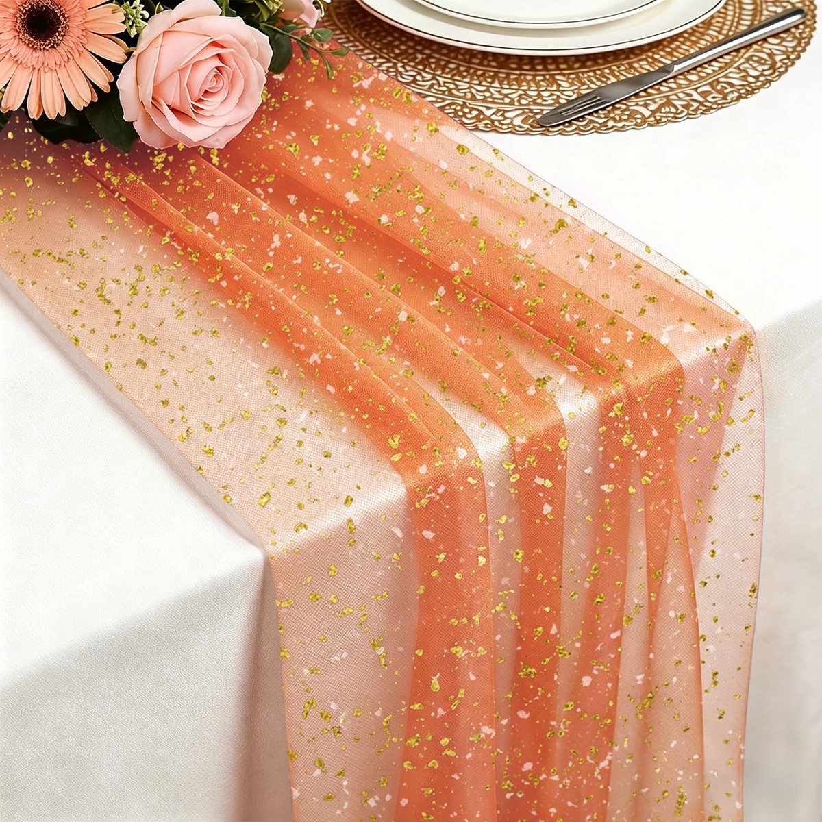 Dailygoods- Tafelloper Goudfolie 75 x 300 cm - Lichte Polyester Tafelloper - Vloeiend en Elegant - Geschikt voor Feesten - Ongezoomde Randen - Tafelkleed