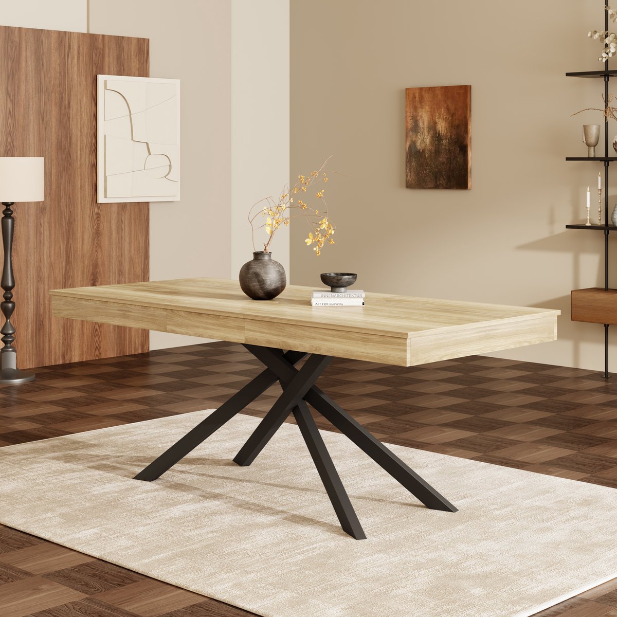 DESMIU Uitschuifbare Eettafel - Ruimtebesparend Voor 6 Tot 8 Personen - Stevig En Stabiel Voor Eetkamer Keuken En Woonkamer - MDF - Eiken - 140 Tot 180 Cm