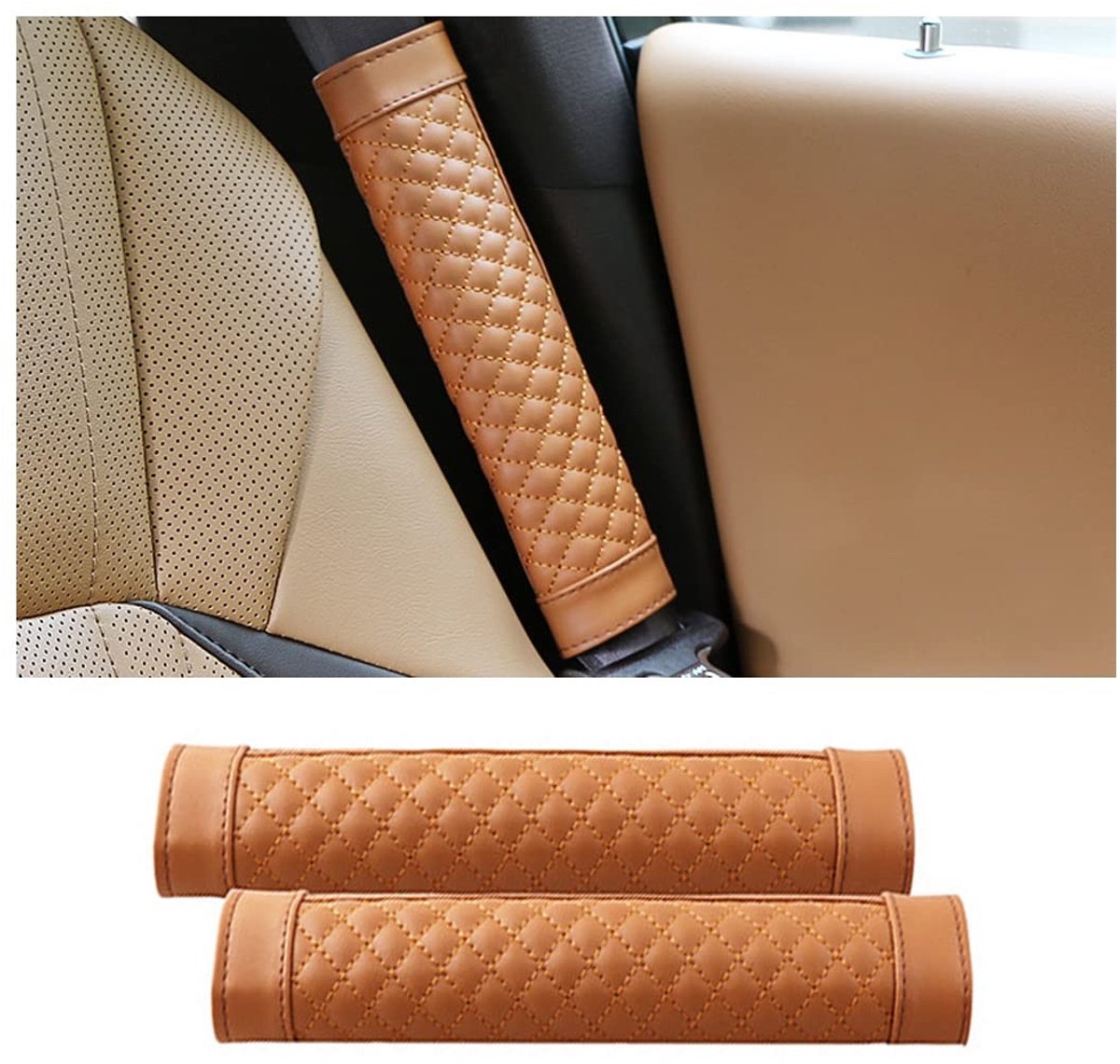 Dailygoods- Autogordelkussen 2 Stuks - PU-lederen Veiligheidsgordelhoes - Schouderbeschermer - Comfort - Autogordelbescherming - Afneembaar - Gordelhoes
