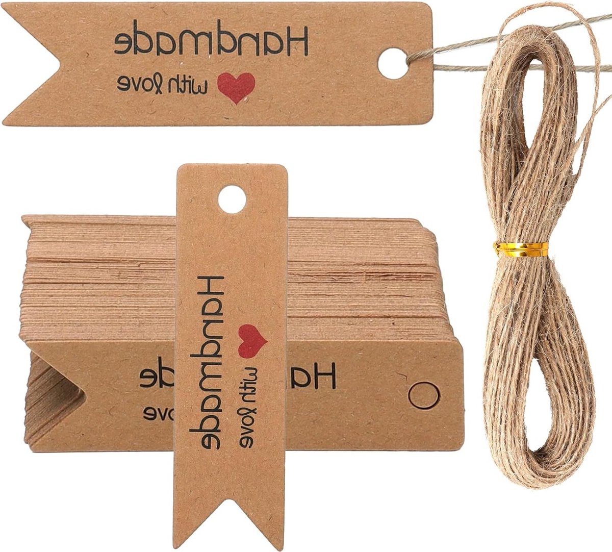 Set van 100 Kraft Papieren Cadeaulabels met Jute Touw voor Feestdagen, Bruiloften en Verjaardagen