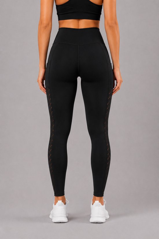 SparkNine Breathflex sportlegging dames - ademend - met zakken - S - zwart - geruite mesh panelen - met zakken - elastisch — afbeelding 2