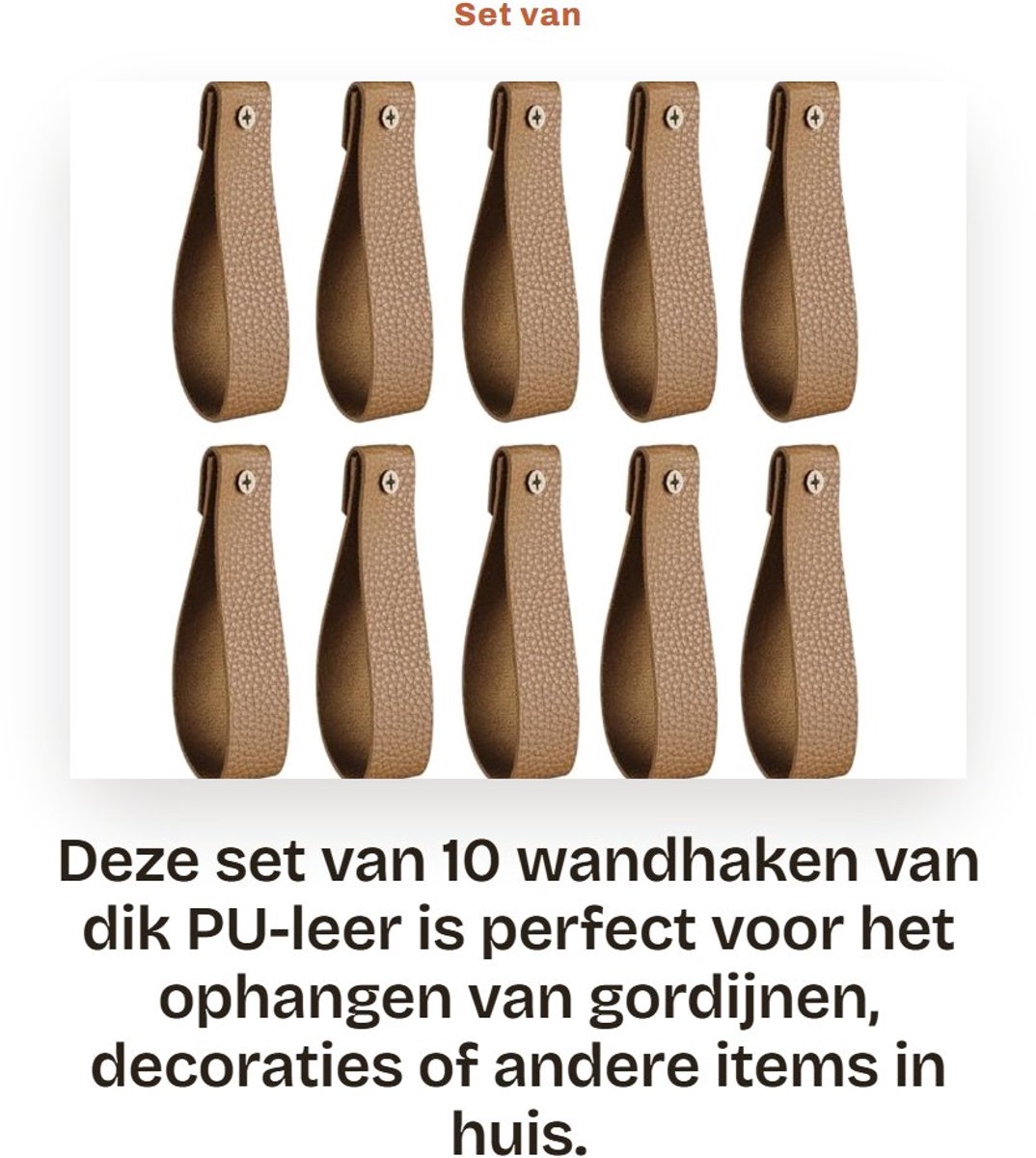 Dailygoods- Wandhaken 10 Stuks - PU-leer - Ophangriem - Eenvoudige Installatie - Hoge Draagkracht tot 10 kg - Voor Woonkamer/Slaapkamer
