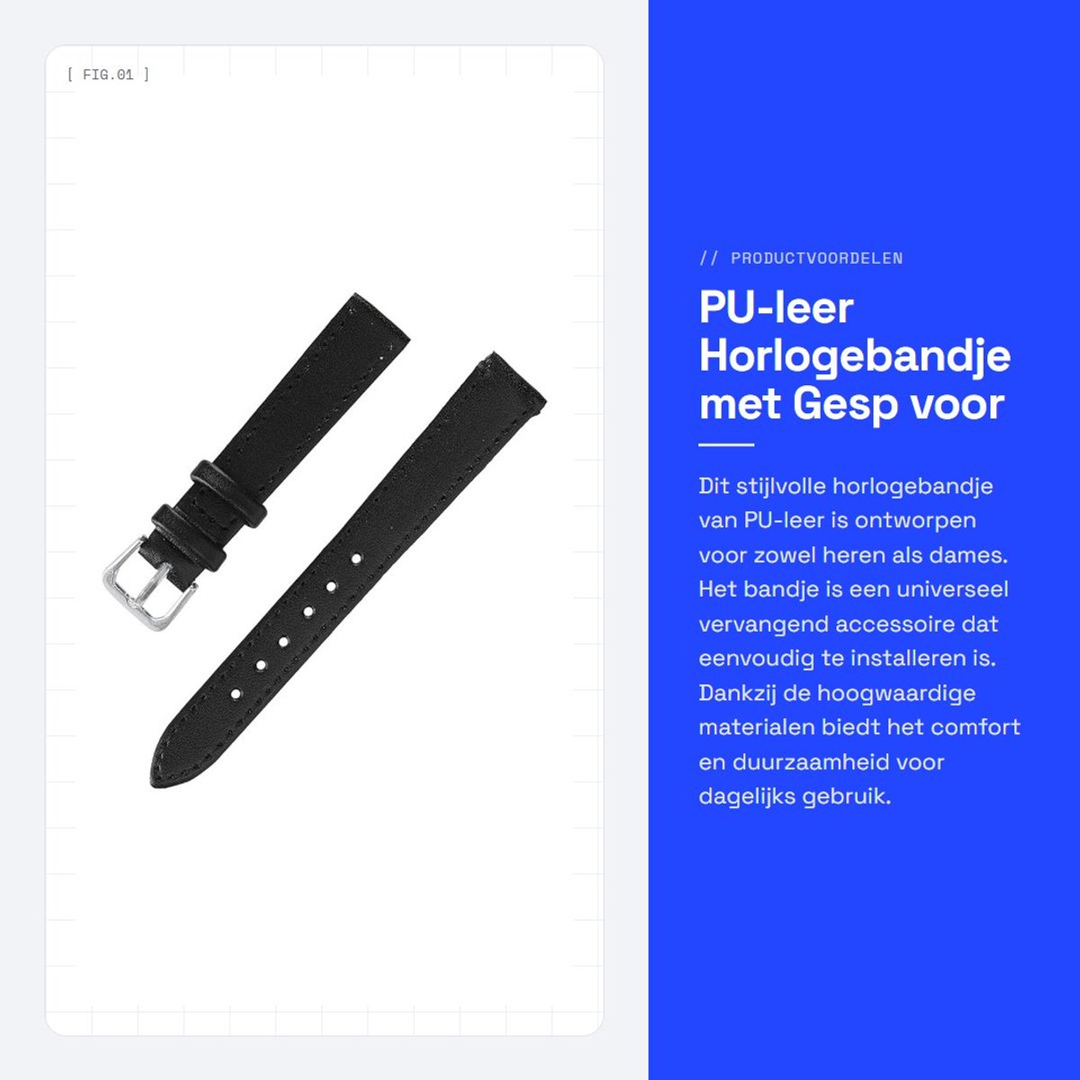 Dailygoods- Horlogeband PU-leer - Universeel horlogebandje - Vervangend deelaccessoire - 14 mm - Ideaal comfort - Duurzaam en waterdicht