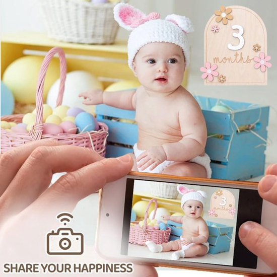 KZQ Houten Baby Mijlpaal Kaarten 0-12 Maanden - Fotografie Props & Groeicijfers Cadeauset van KZQ — afbeelding 2