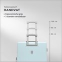 Telescopisch handvat van een lichtblauwe koffer, verstelbaar in 3 standen