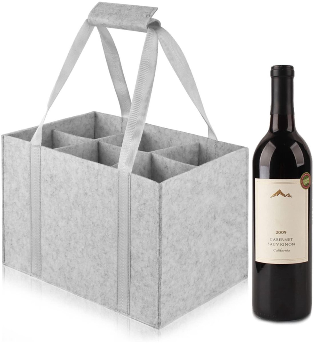 Dailygoods- Flessentas voor 6 flessen - Viltmateriaal - Robuust en lichtgewicht - Voor 1,5 l flessen - Ideaal voor feestjes en picknicks - Afmetingen 18 x 18 x 29 cm - Wijntas
