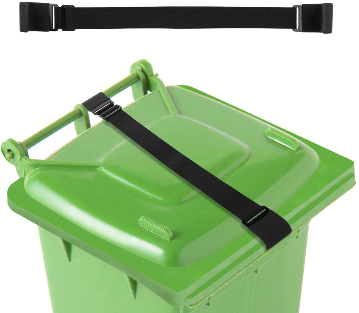Dailygoods- Afvalbakslot Winddicht - Verstelbare Afvalbakriem 60-120 cm - Metalen Dubbele Klauw - Dierenpreventie - Zwart - Beveiliging tegen Omvallen - Vuilnisbakslot
