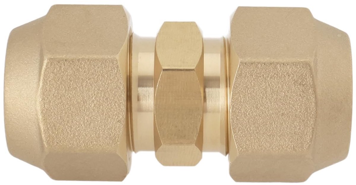 Dailygoods- Flared Union Connector 5/8 inch - Messing Aansluitpoort - Koelmiddel Koppeling - Airconditioning - 1 Stuk - Lengte 58,7 mm